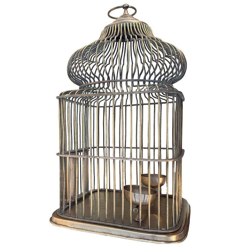 Late Victorian Solid Bronze Wire Eastern Spire Birdcage w/ Pin Lock - 15