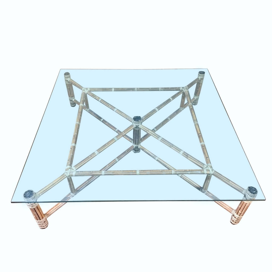 Large Bamboo and Glass Square Coffee Table by John McGuire - 11