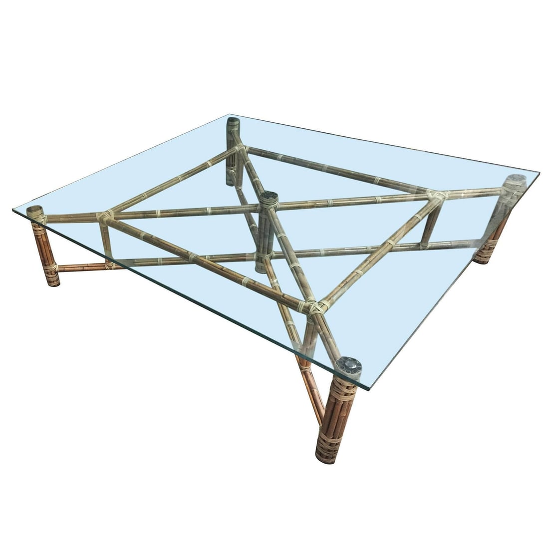 Large Bamboo and Glass Square Coffee Table by John McGuire - 20