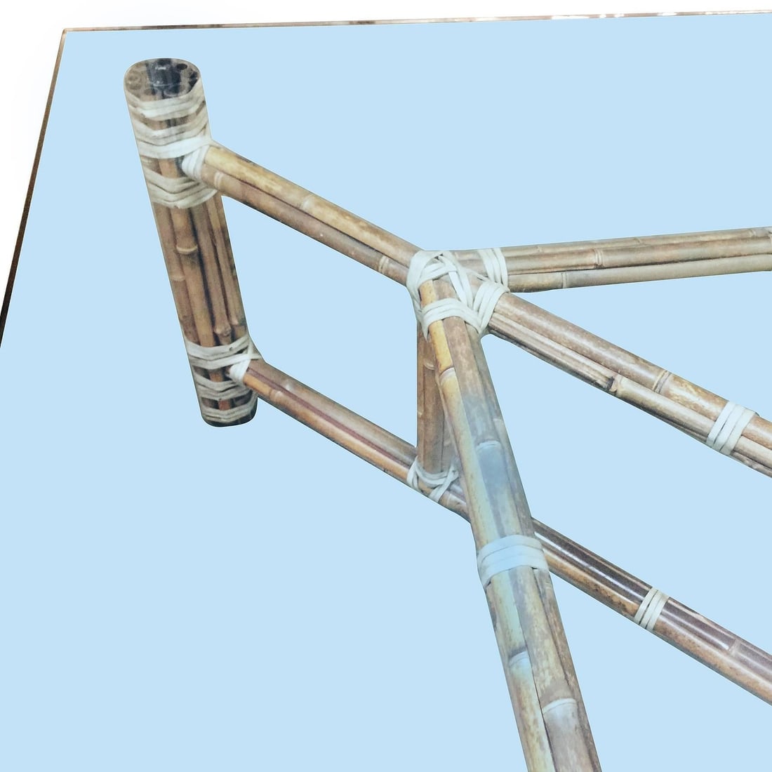 Large Bamboo and Glass Square Coffee Table by John McGuire - 6