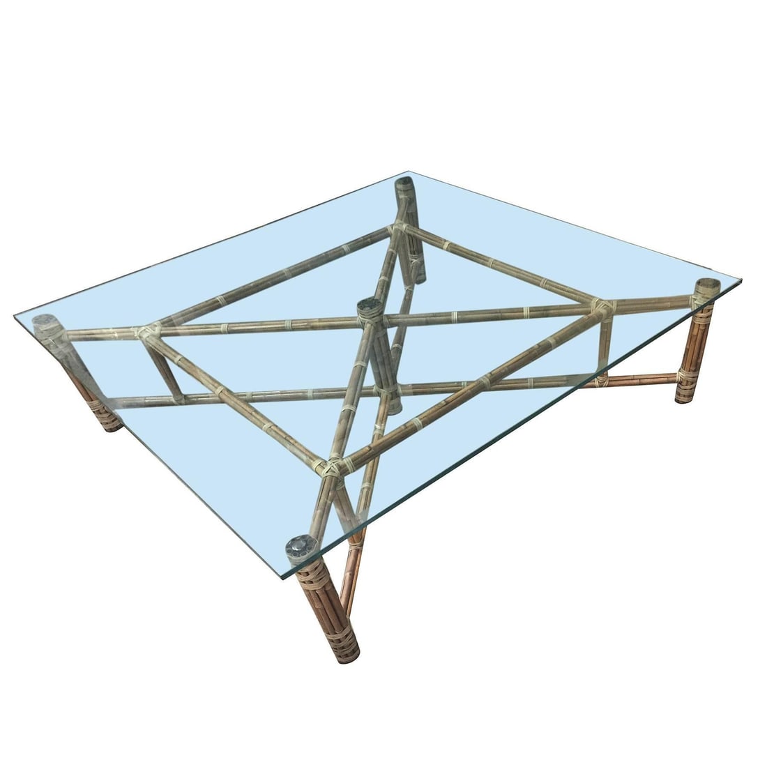 Large Bamboo and Glass Square Coffee Table by John McGuire - 8