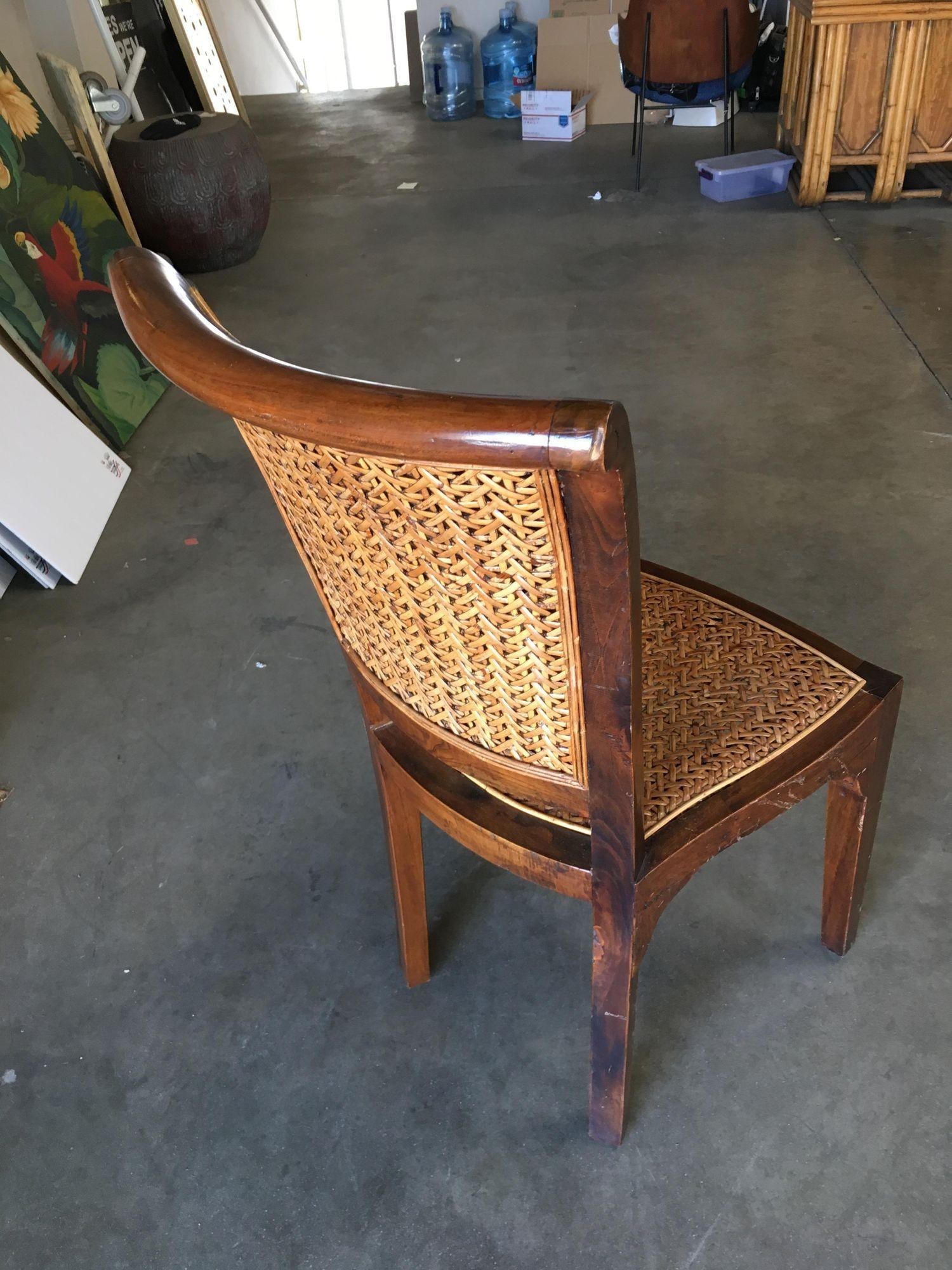 High Style Midcentury Mahogany Dining Chair with Woven Wicker Seat - 12