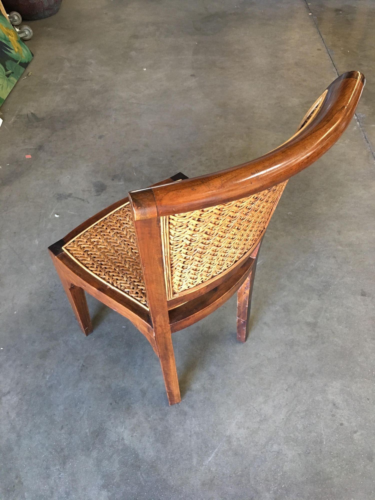 High Style Midcentury Mahogany Dining Chair with Woven Wicker Seat - 4