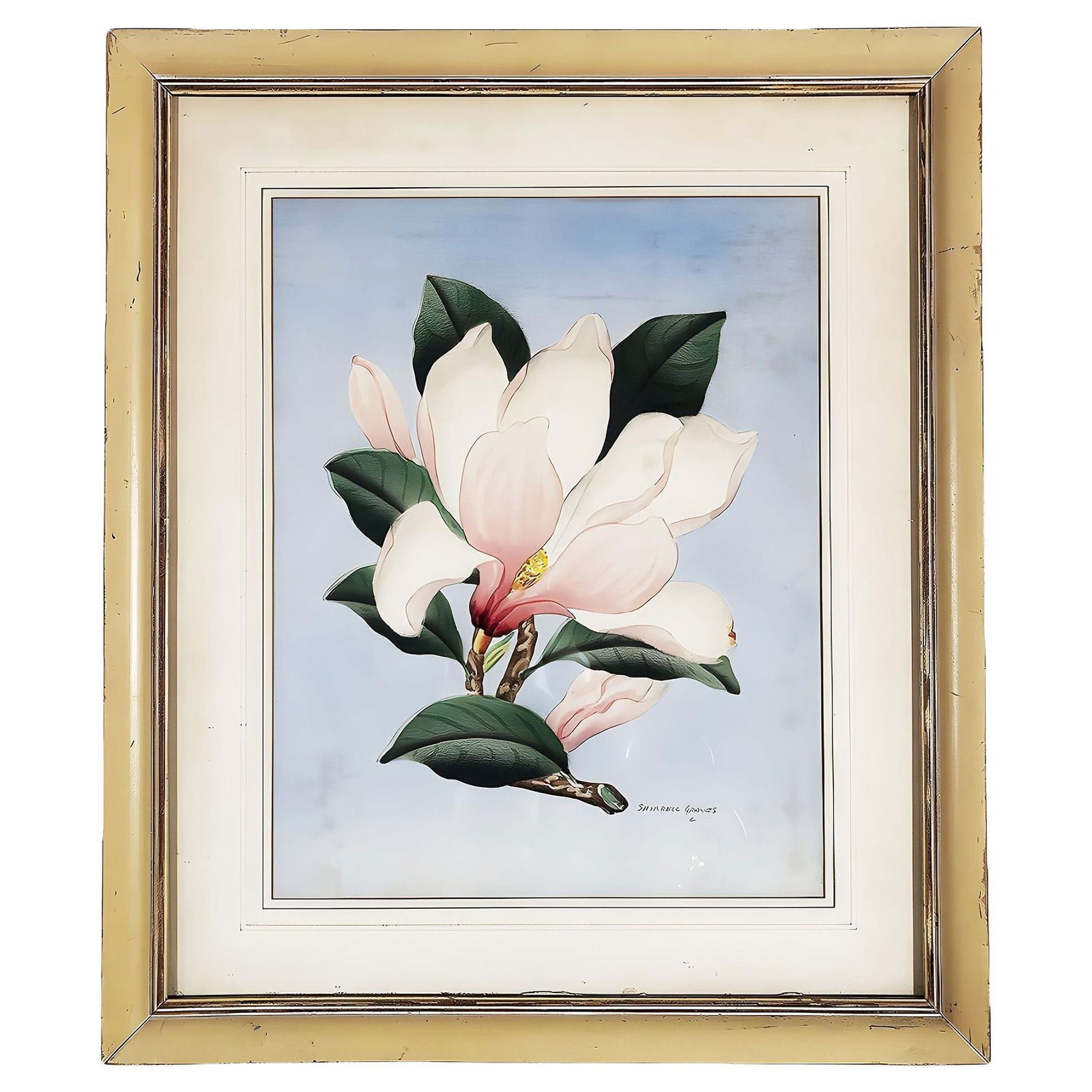 Deer Scenic Watercolor on Paper Signed by Shirrell Graves in Bamboo Frame, Pair: Title: Deer Scenic Watercolor on Paper Signed by Shirrell Graves in Bamboo Frame, Pair Description: A pair of framed Airbrushed watercolor paintings on paper by Shirrel Graves. Each painting features