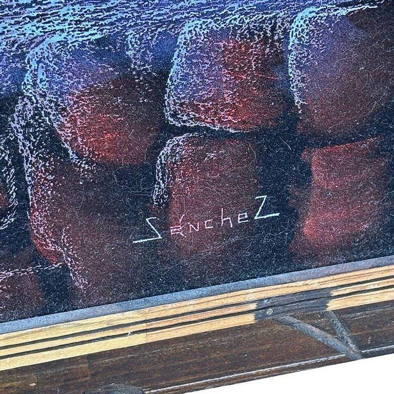 Mid-century Native Archer & Eagle Oil Velvet in Carved Frame by Ernesto Sanchez - 10