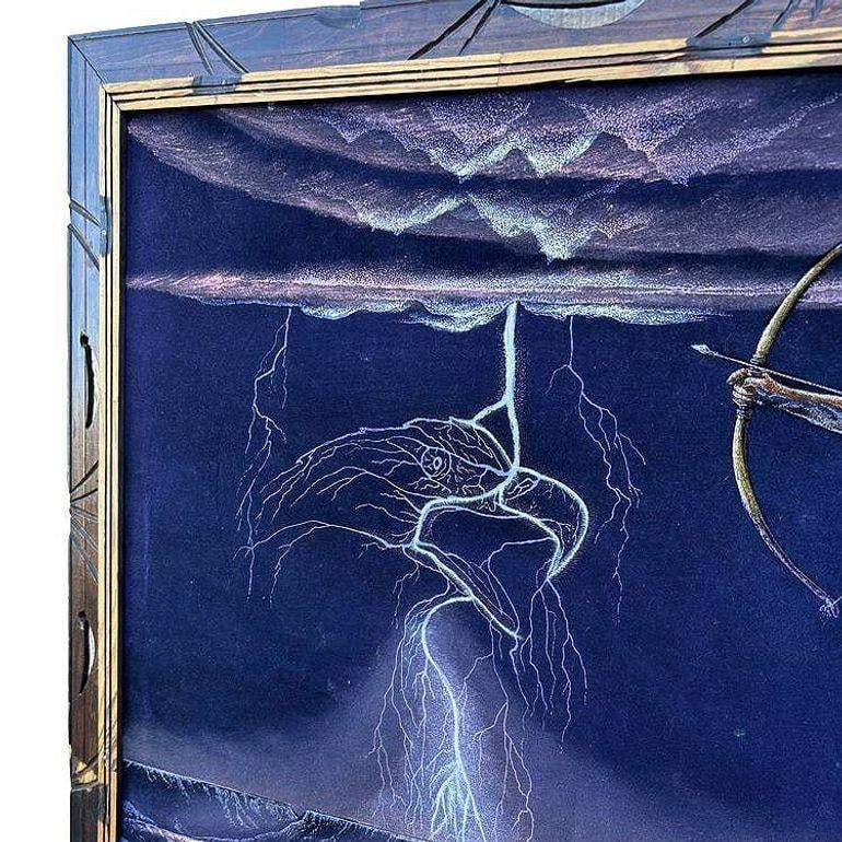 Mid-century Native Archer & Eagle Oil Velvet in Carved Frame by Ernesto Sanchez - 11