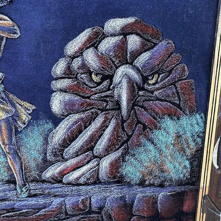 Mid-century Native Archer & Eagle Oil Velvet in Carved Frame by Ernesto Sanchez - 17