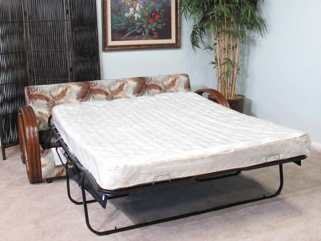 Modernist 3-Strand 3/4 Pretzel "Kauai" 3 Seat Rattan Sofa Sleeper Bed - 9