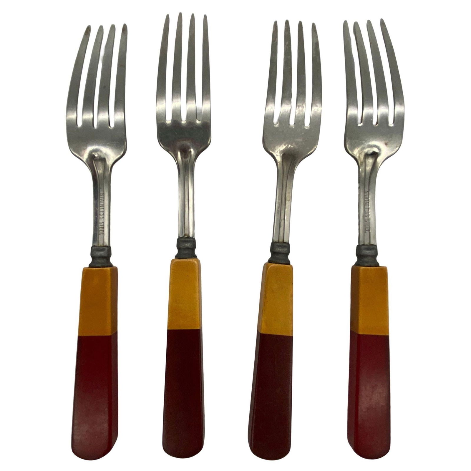 2-Toned Butterscotch, Red, Green Bakelite Stainless Steel Flatware 34 Pieces Set - 9