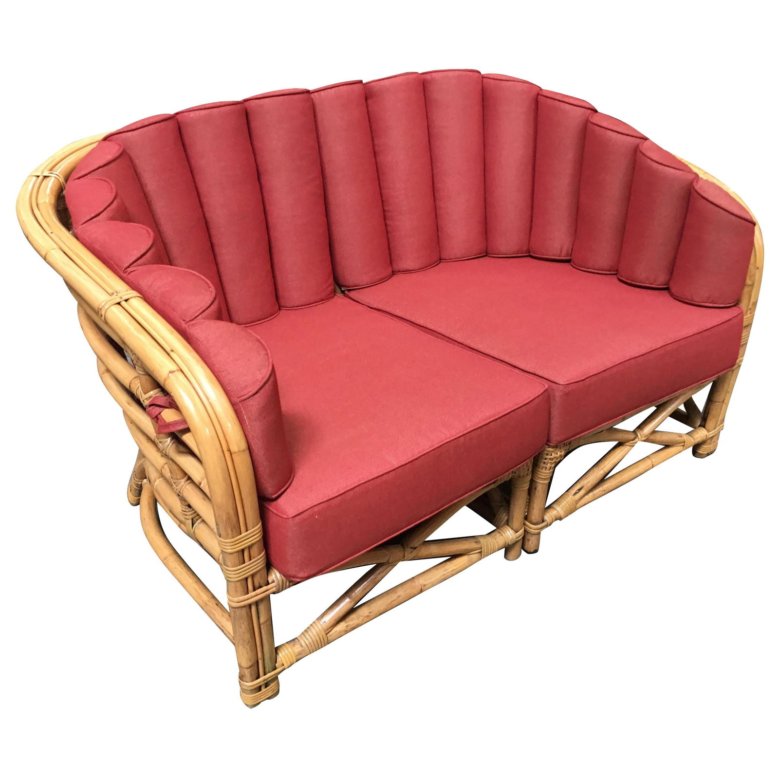 Restored Art Deco Rattan Shell Back Rattan Sectional Loveseat Sofa (1 of 20)