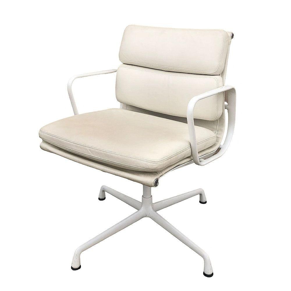 White Eames EA208 Leather Soft Pad Chair by Herman Miller, Set of 4 - 4