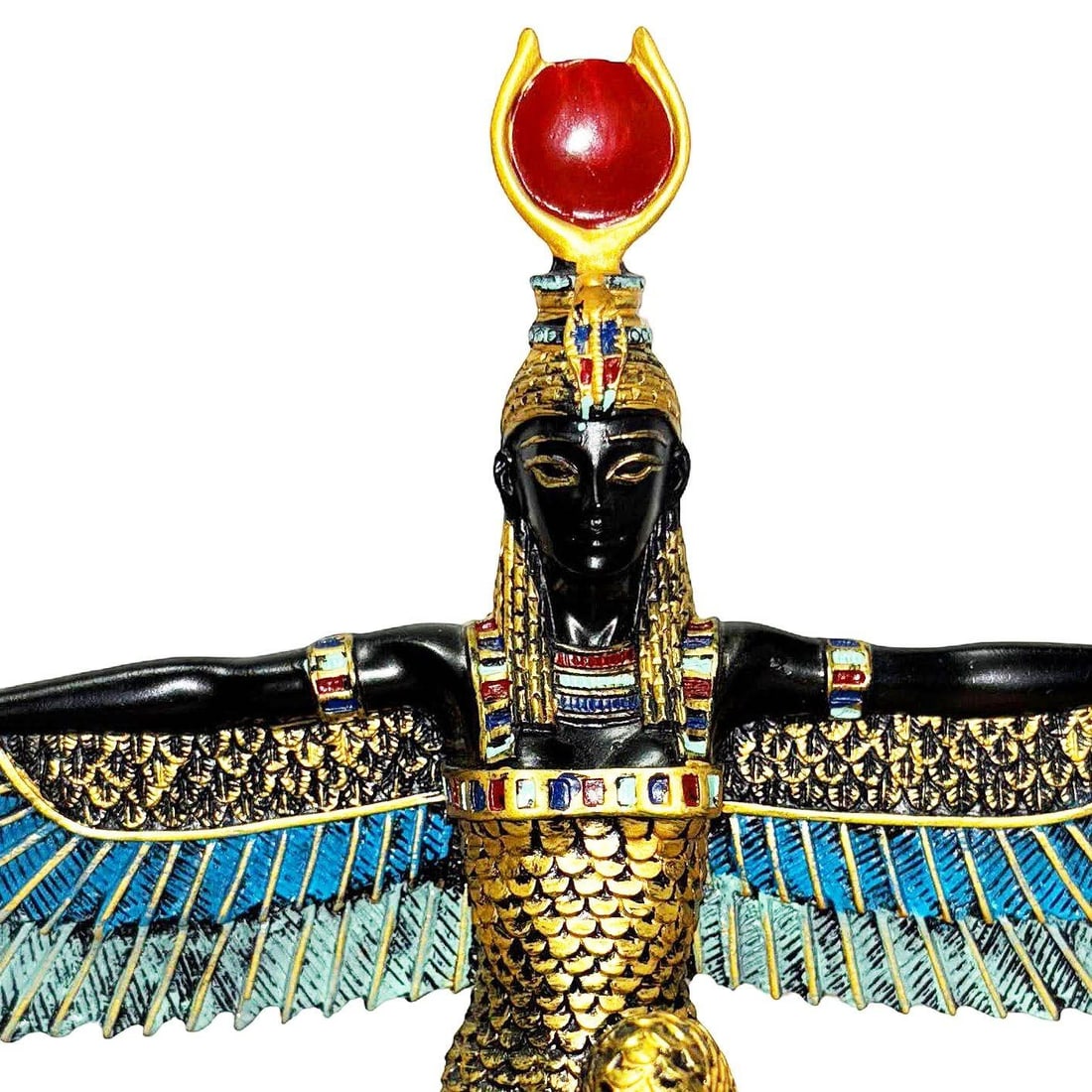Hand Painted Resin Egyptian Goddess Tabletop Sculpture of Winged Deity Isis - 12