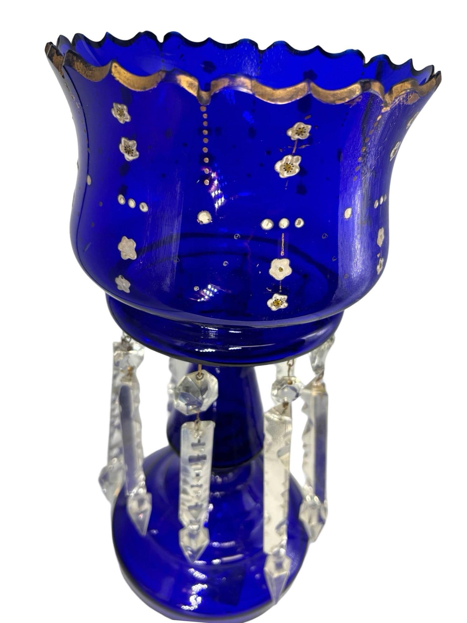 Victorian Cobalt Glass Hand-Cut and Gilded Luster Vase - 11