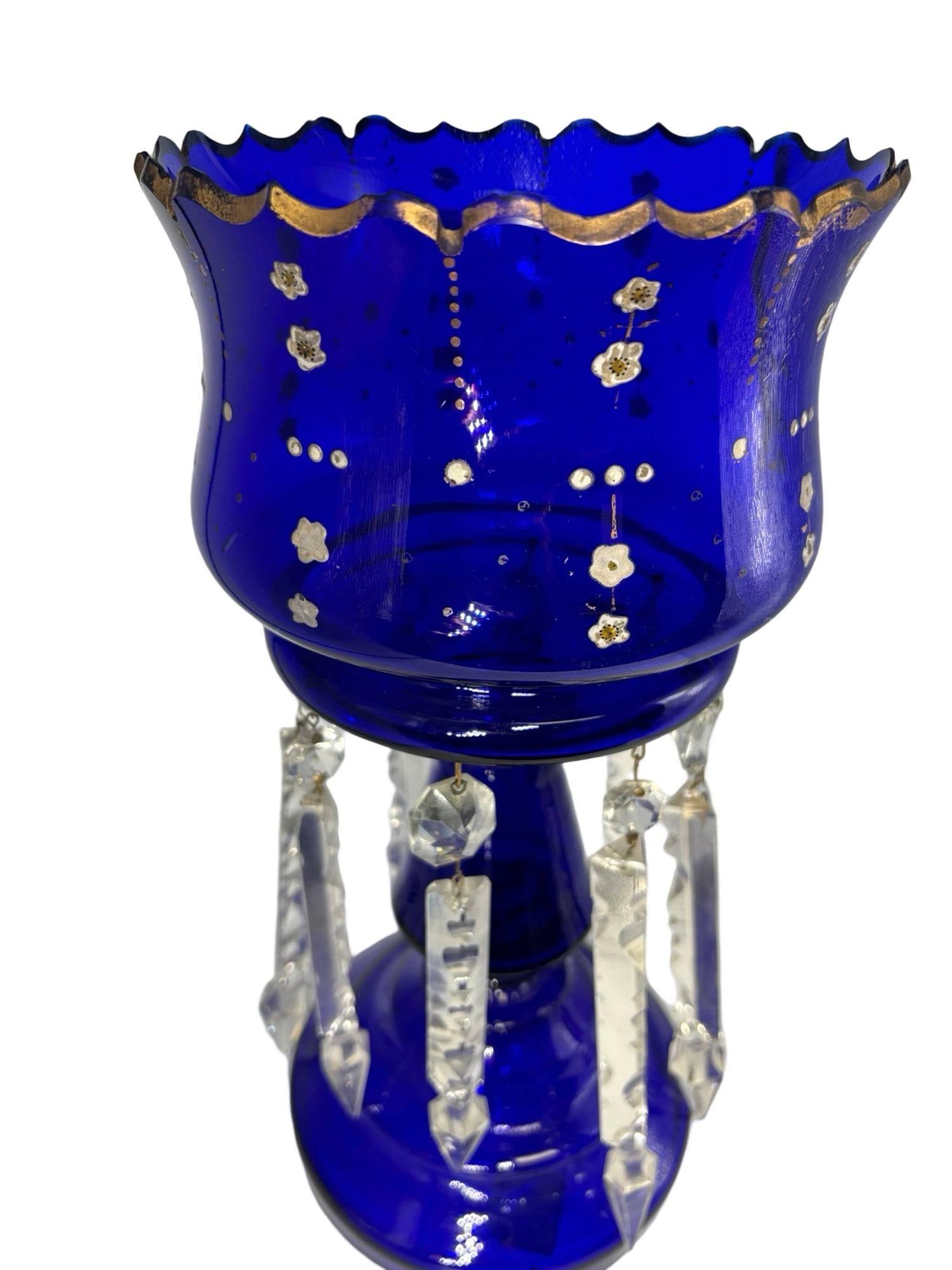 Victorian Cobalt Glass Hand-Cut and Gilded Luster Vase - 20