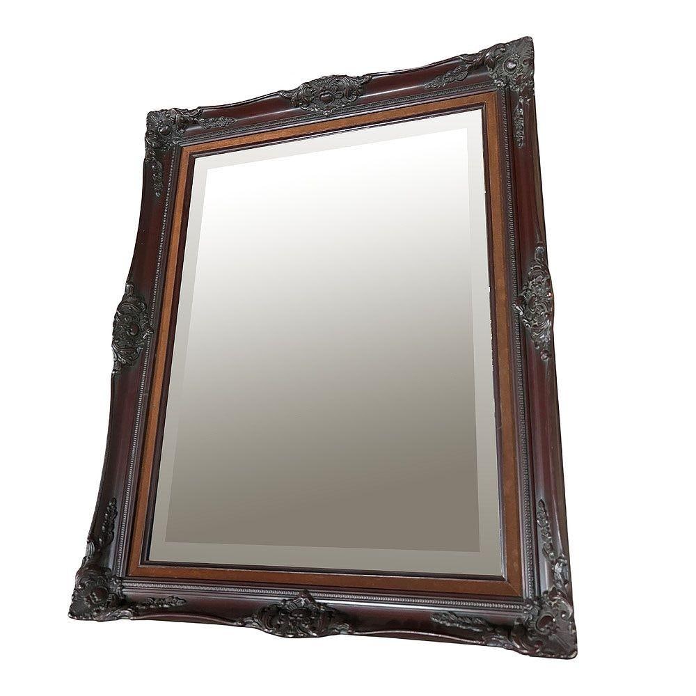 Victorian Style Baroque Embellished Cherry Wood Beveled Wall Mirror - 4