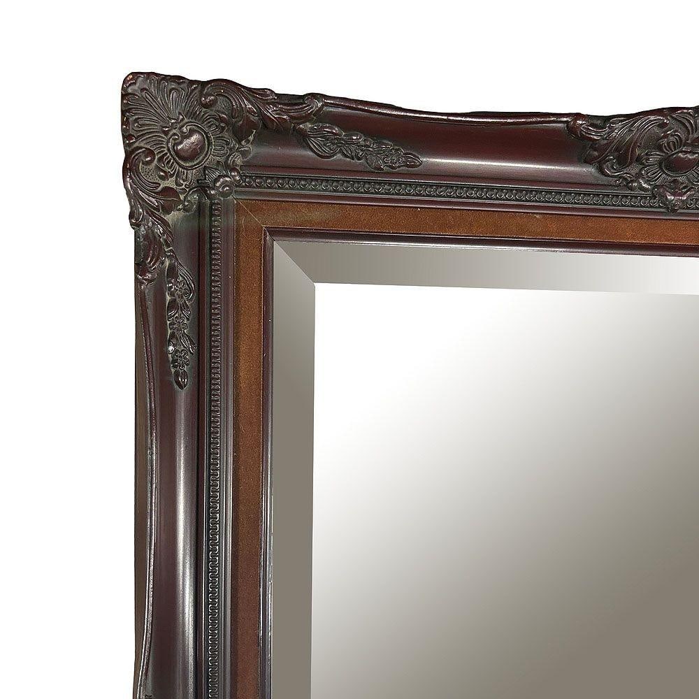 Victorian Style Baroque Embellished Cherry Wood Beveled Wall Mirror - 5