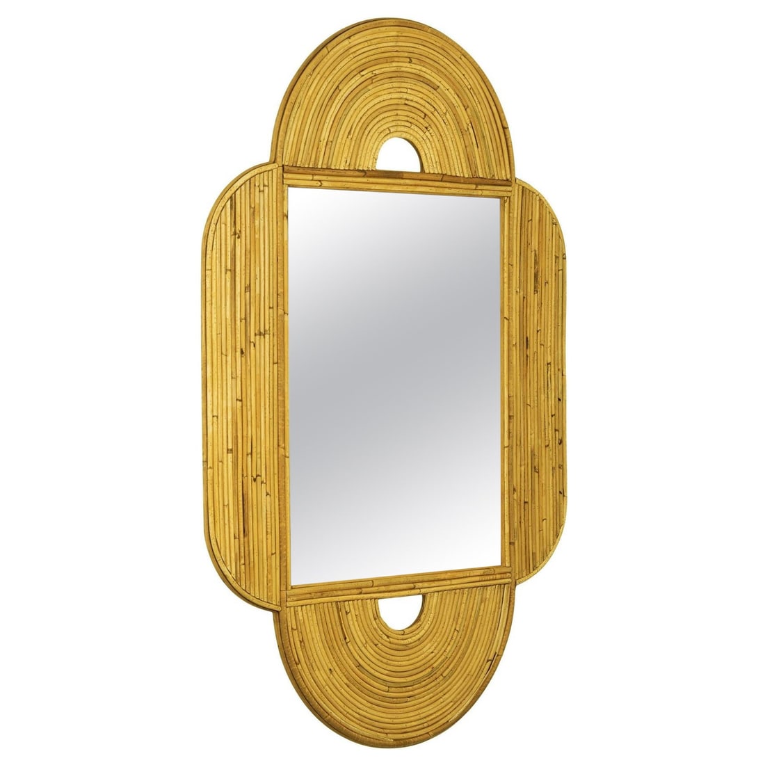 Large 47" x 30" Italian Restored Split Reed Rattan Arched Wall Mirror (1 of 5)