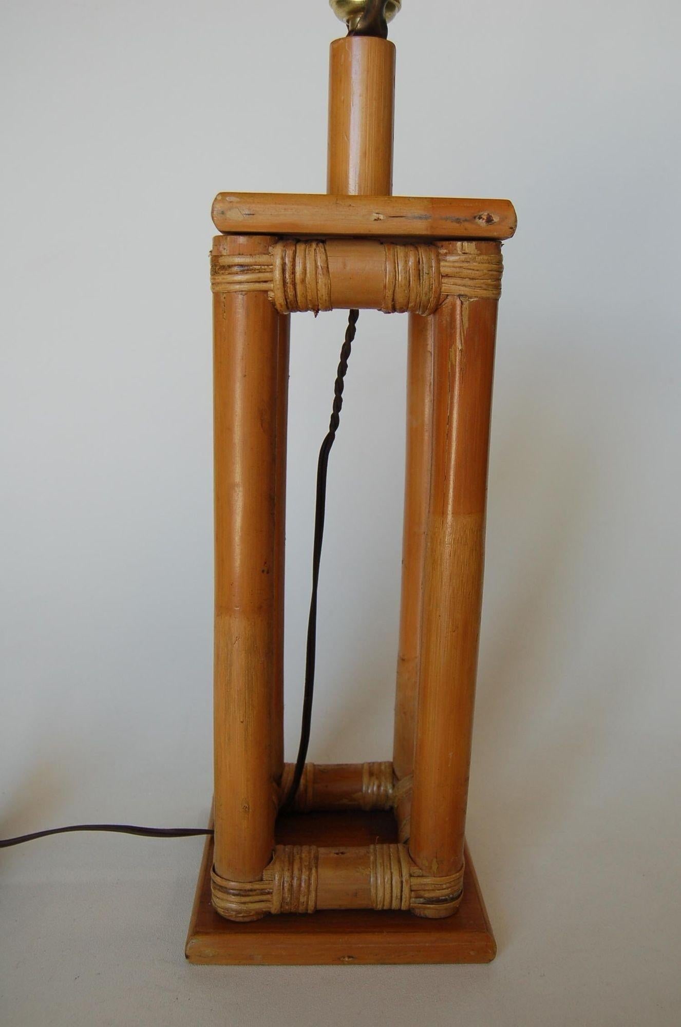 Restored Mid-Century Box Frame Rattan Table Lamp - 15