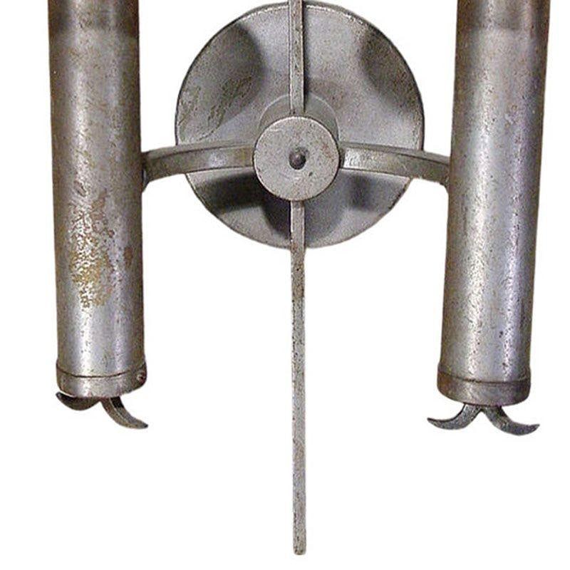 Pair of High Style Geometric Art Deco Silver Plate Bronze Wall Sconces - 17