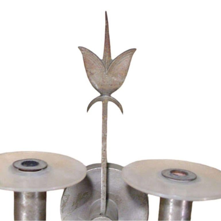 Pair of High Style Geometric Art Deco Silver Plate Bronze Wall Sconces - 18