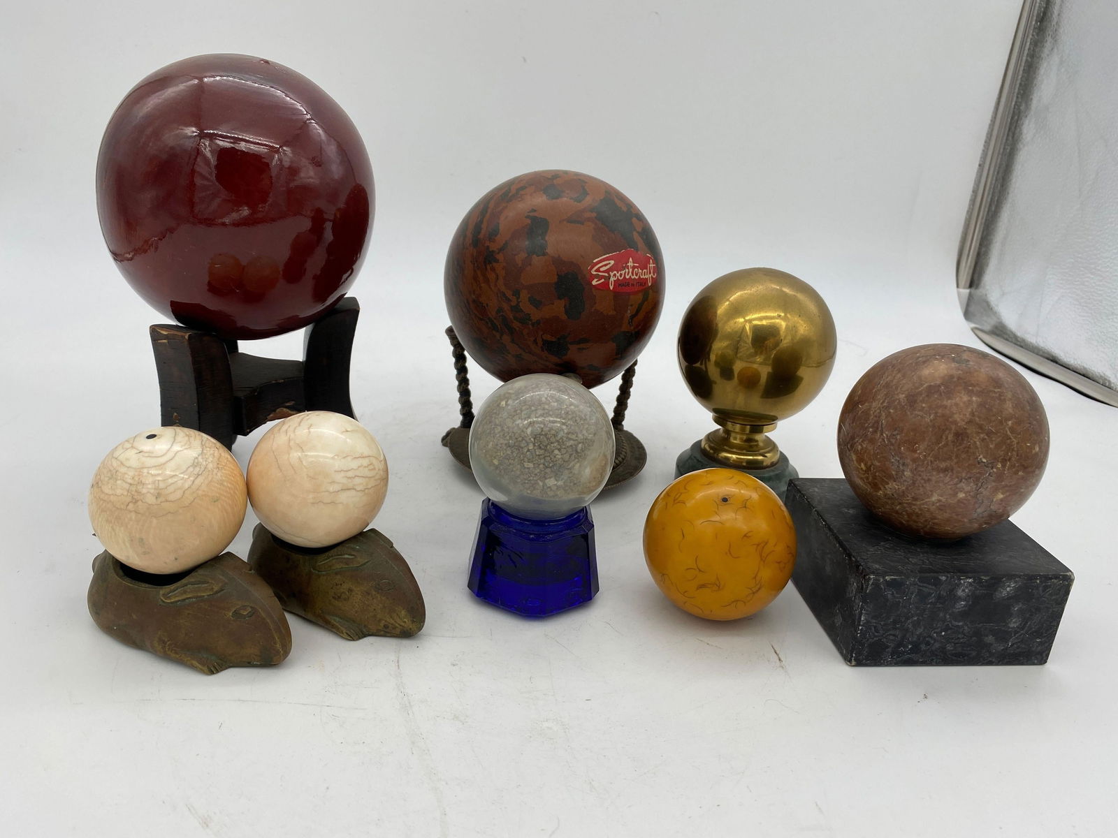 Vintage Marble, Brass, Resin, Glass Spheres with Stands Collection - 19