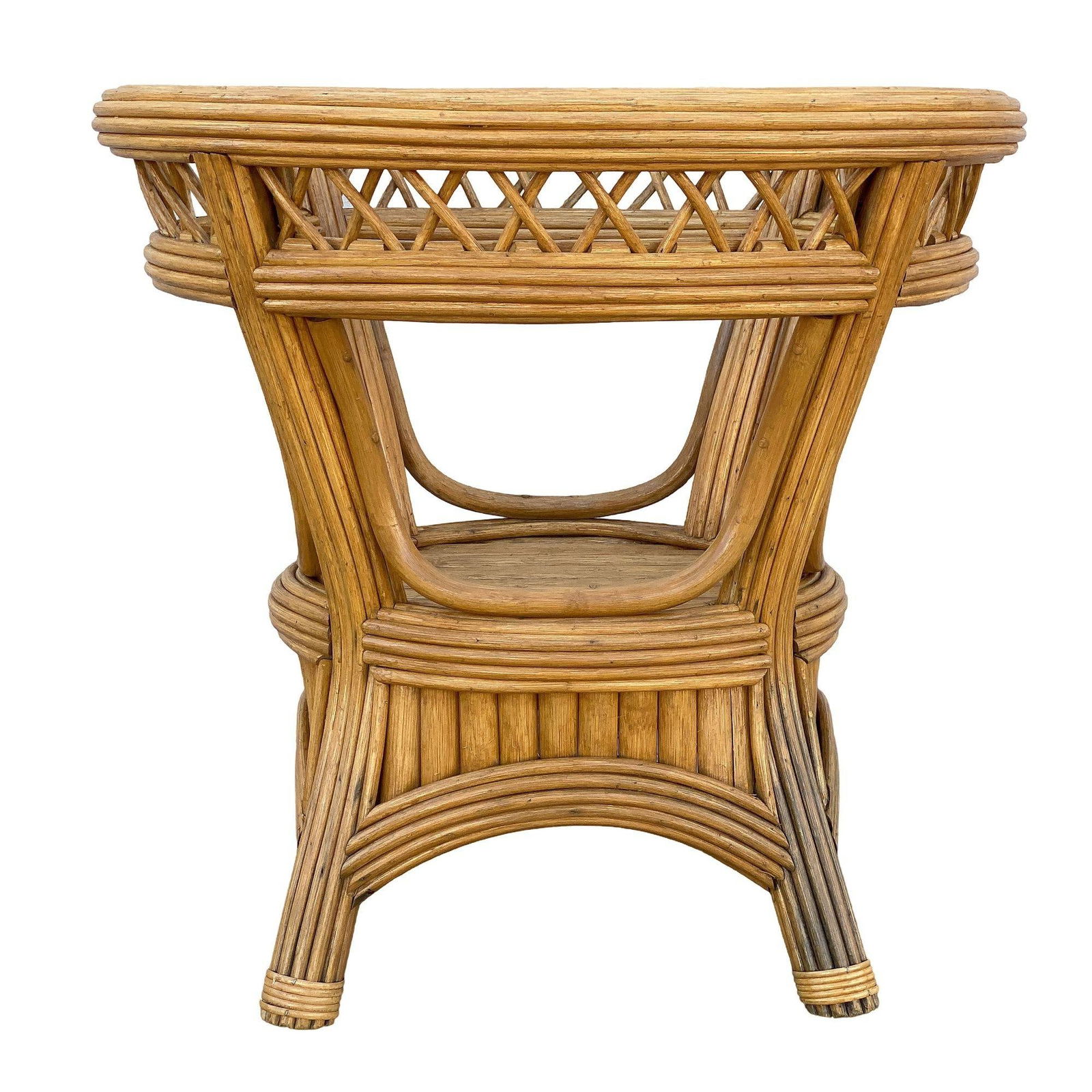 Art Deco Presidents Stick Reed Rattan Round Glass Top Dining Table - 11