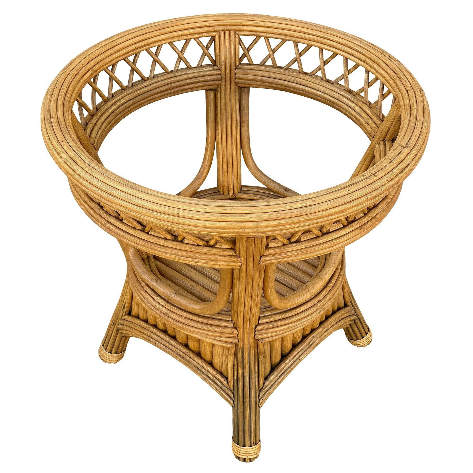 Art Deco Presidents Stick Reed Rattan Round Glass Top Dining Table - 13