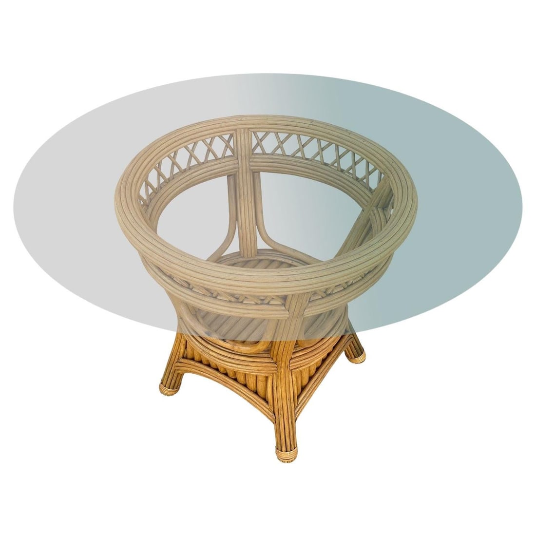 Art Deco Presidents Stick Reed Rattan Round Glass Top Dining Table - 17