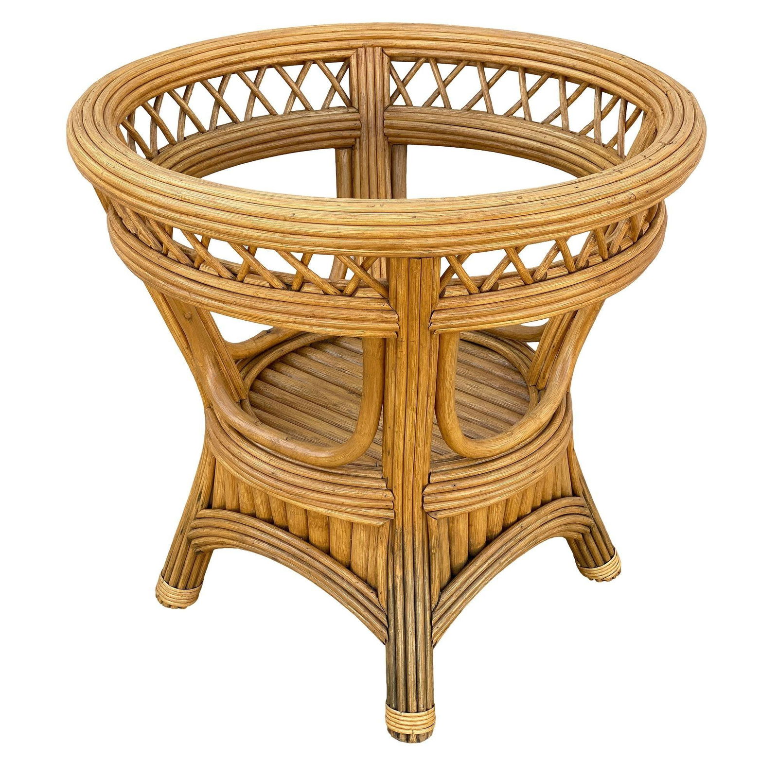 Art Deco Presidents Stick Reed Rattan Round Glass Top Dining Table - 18