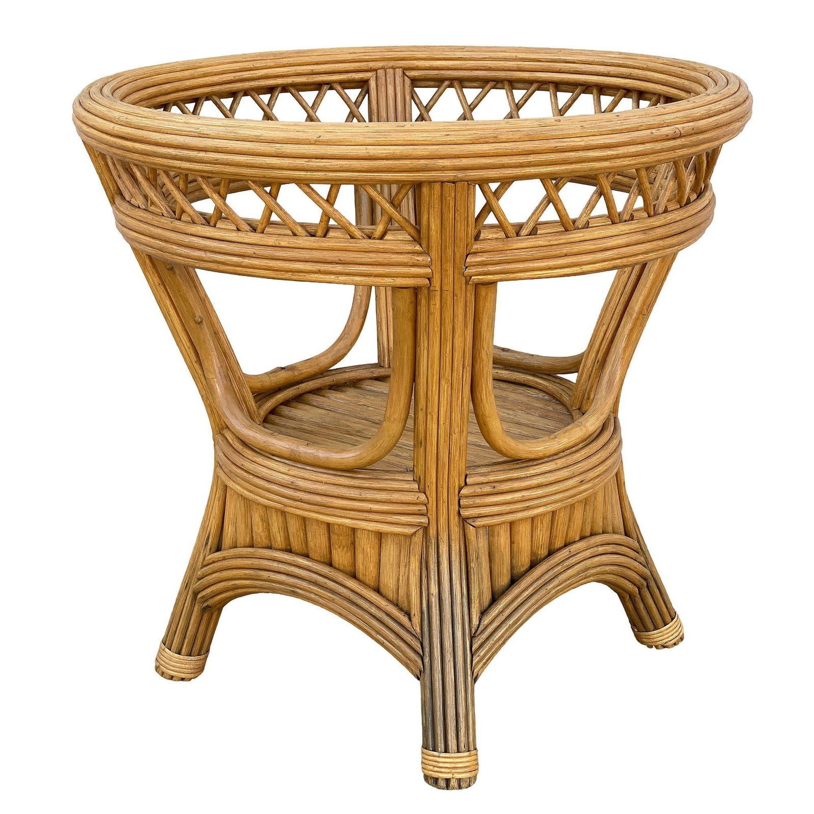 Art Deco Presidents Stick Reed Rattan Round Glass Top Dining Table - 20