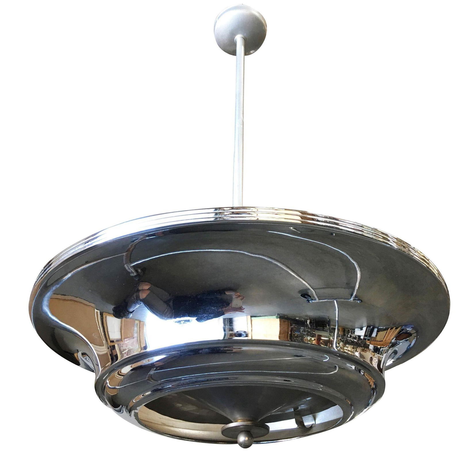 2 Layer Chrome Art Deco Streamline Saucer Ceiling Pendant Chandelier 4 Available - 10