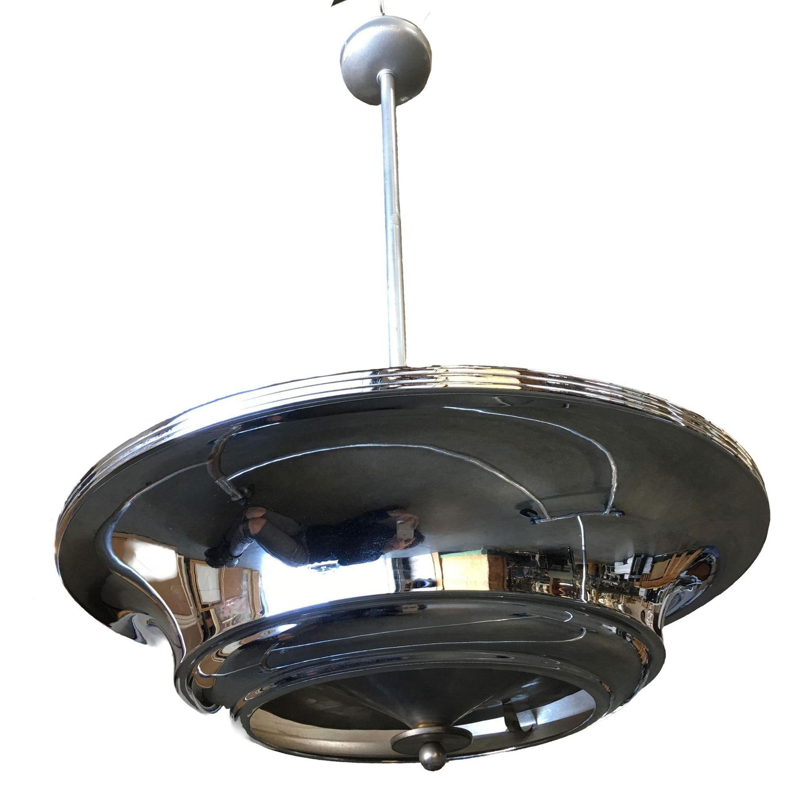 2 Layer Chrome Art Deco Streamline Saucer Ceiling Pendant Chandelier 4 Available - 3