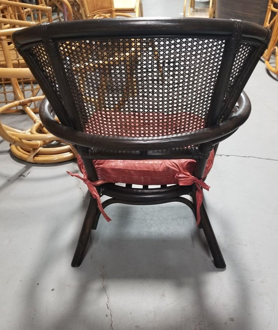 Restored Dark Wood Rattan Cane Fan Back Armchair - 12