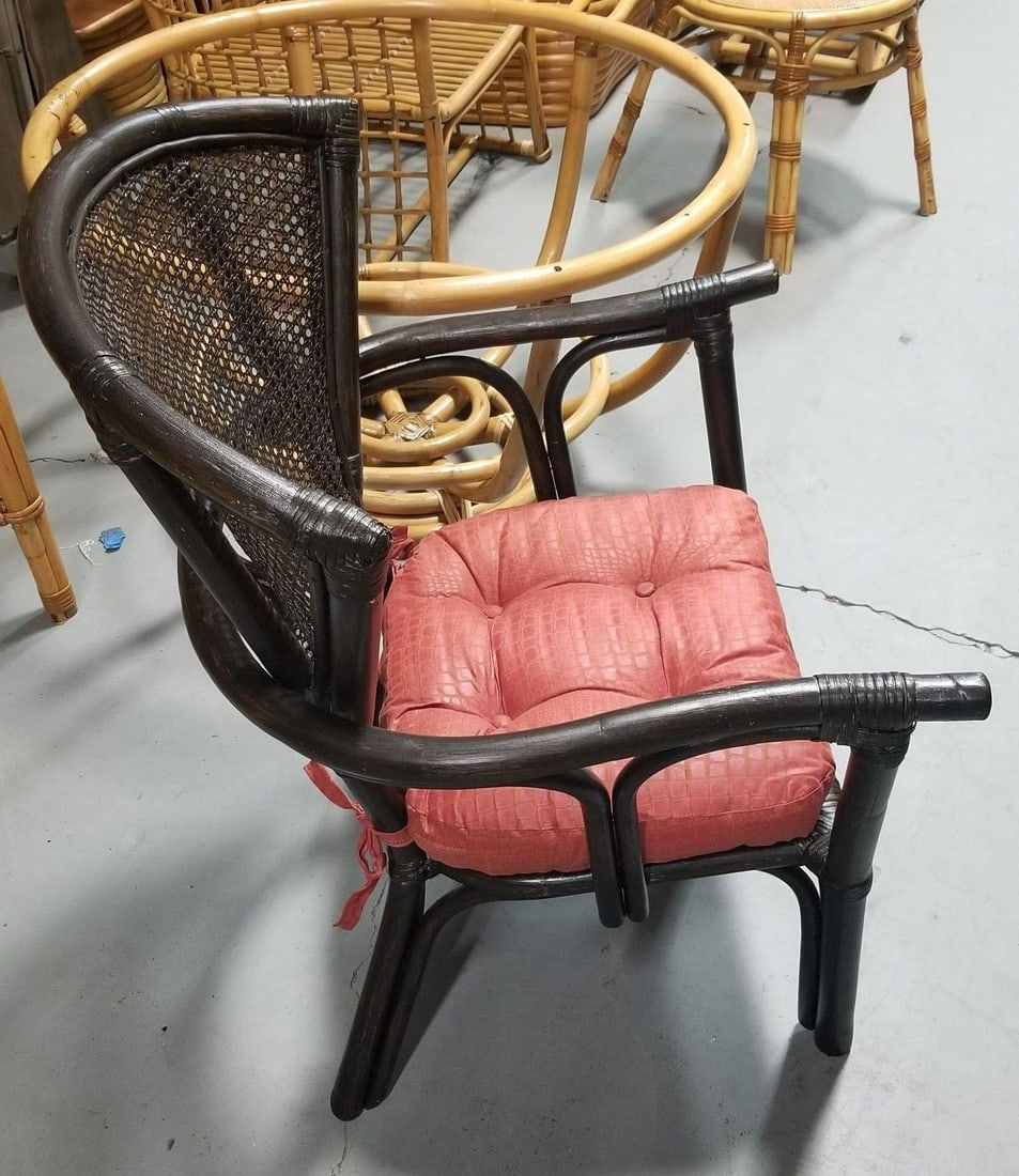 Restored Dark Wood Rattan Cane Fan Back Armchair - 18