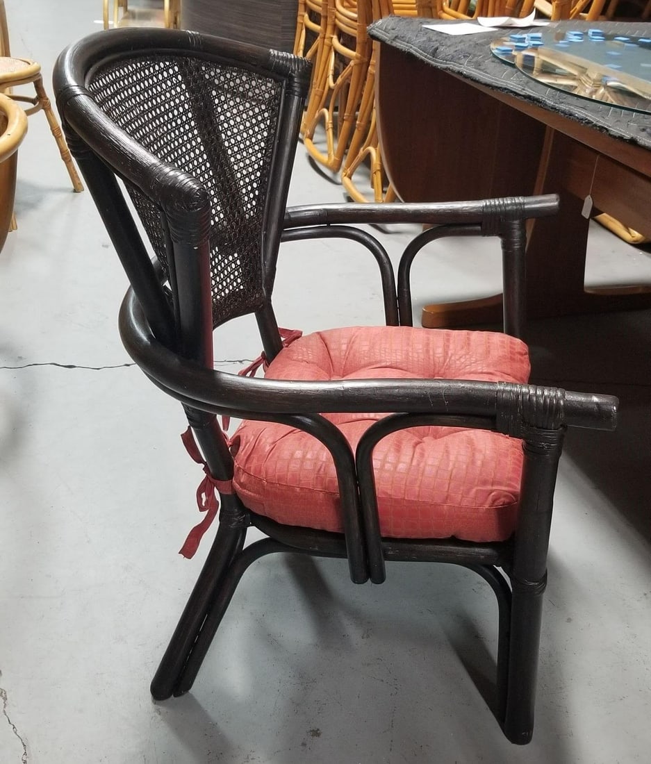 Restored Dark Wood Rattan Cane Fan Back Armchair - 9