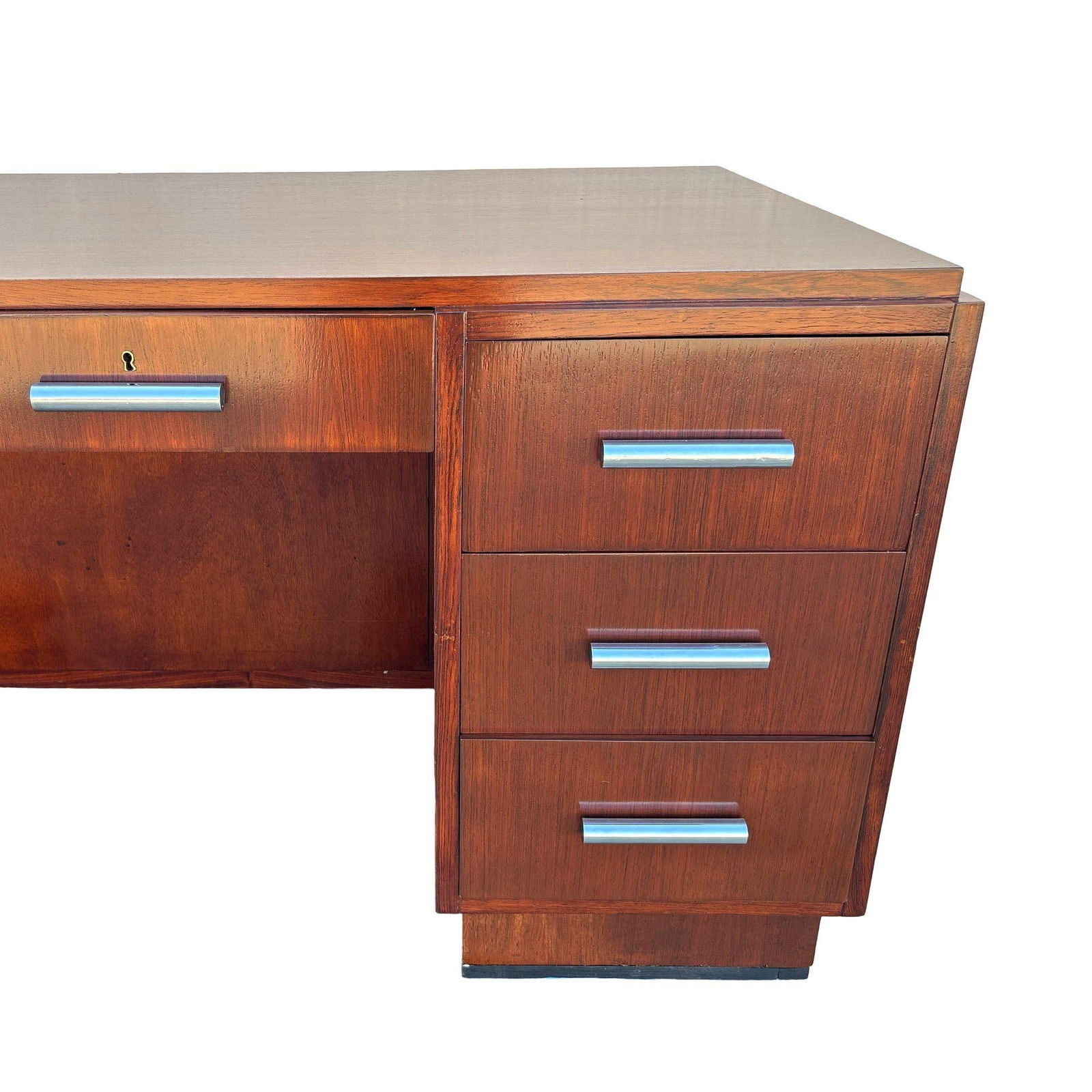 1930s Restored French Art Deco Mahogany and Chrome Executive Desk w/ Bookshelves - 16