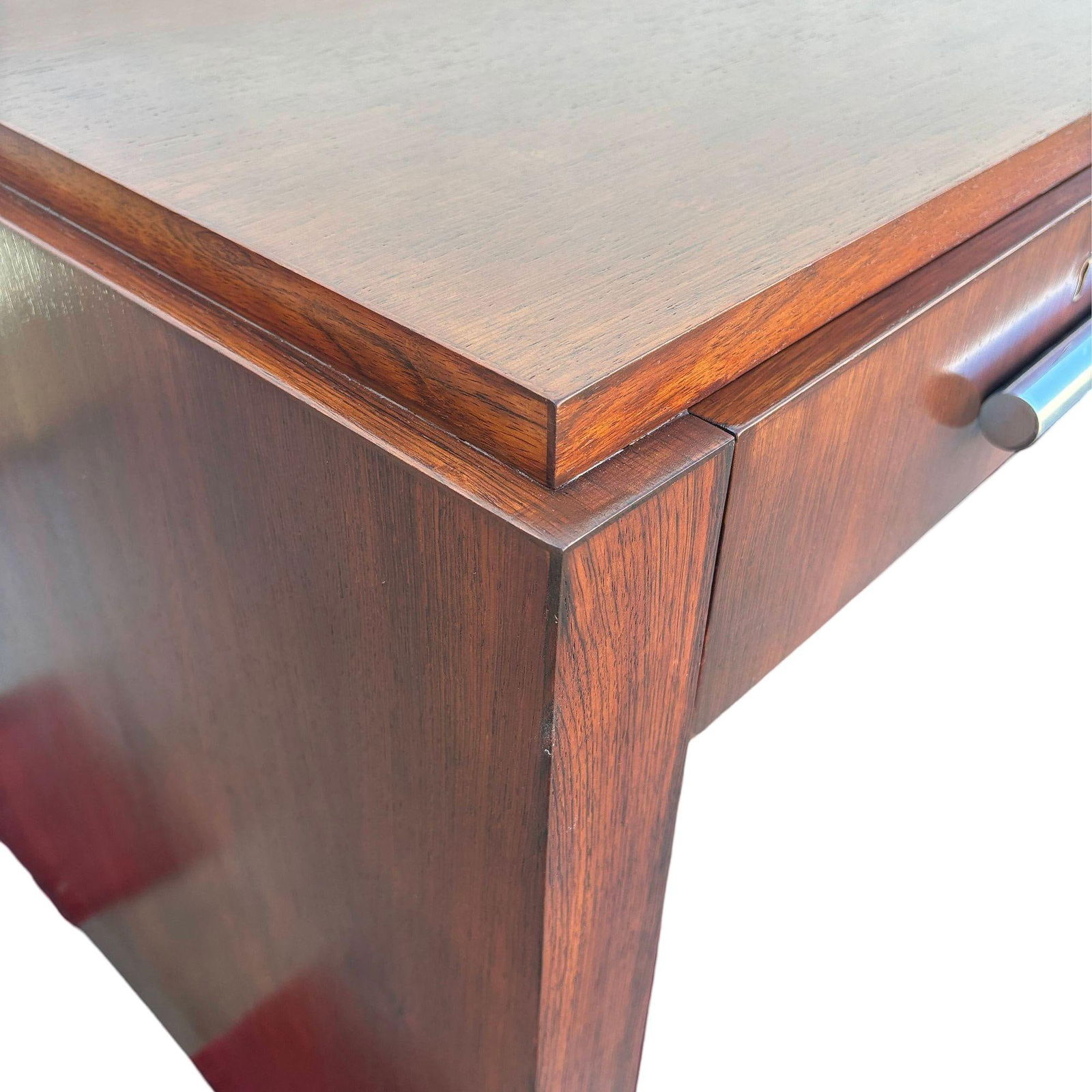 1930s Restored French Art Deco Mahogany and Chrome Executive Desk w/ Bookshelves - 18