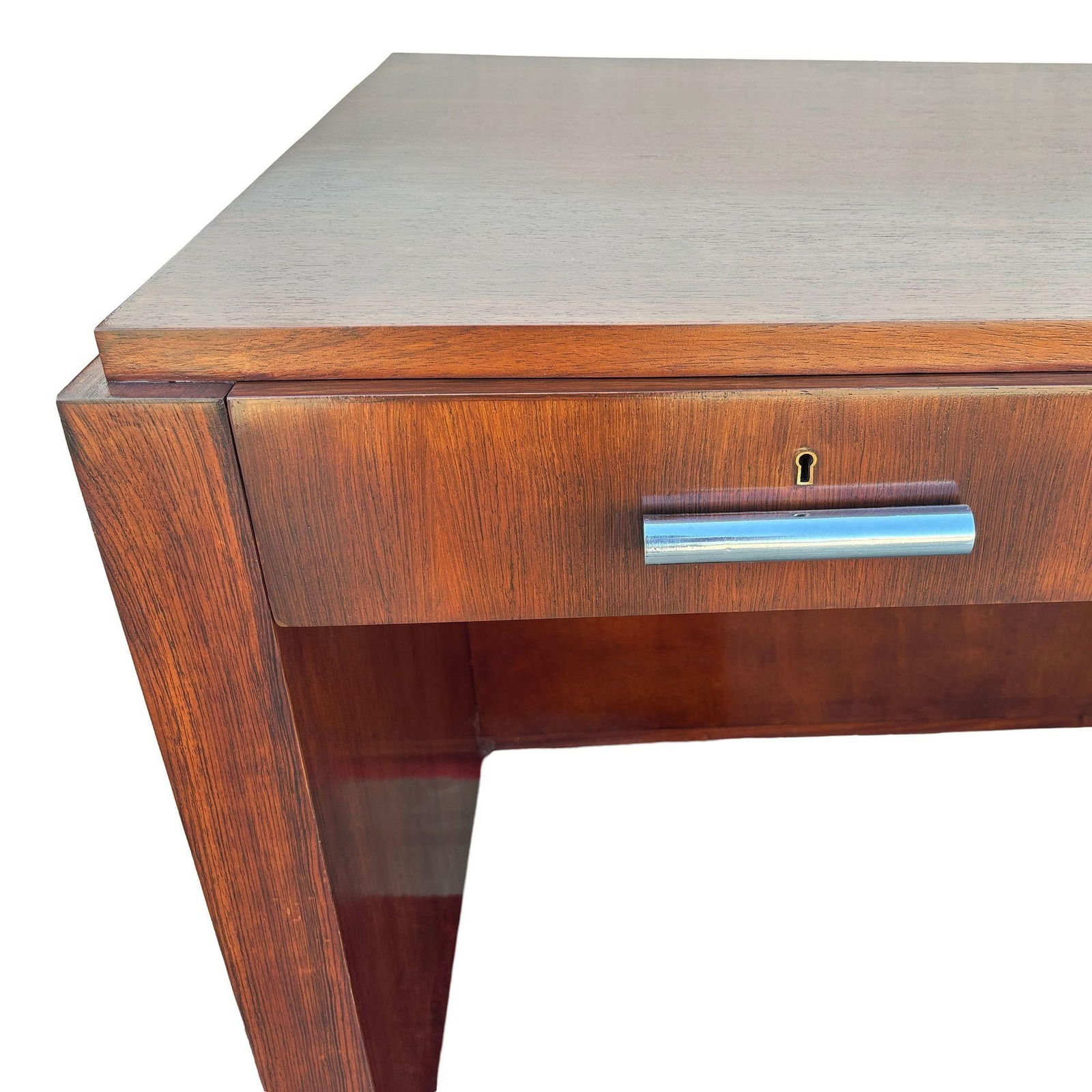 1930s Restored French Art Deco Mahogany and Chrome Executive Desk w/ Bookshelves - 4