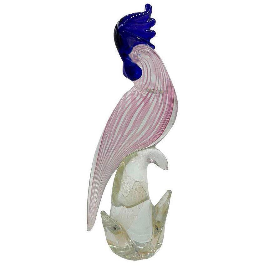 Mid-century Murano Gold Fleck Multicolored Art Glass Cockatoo Scultpure - 8