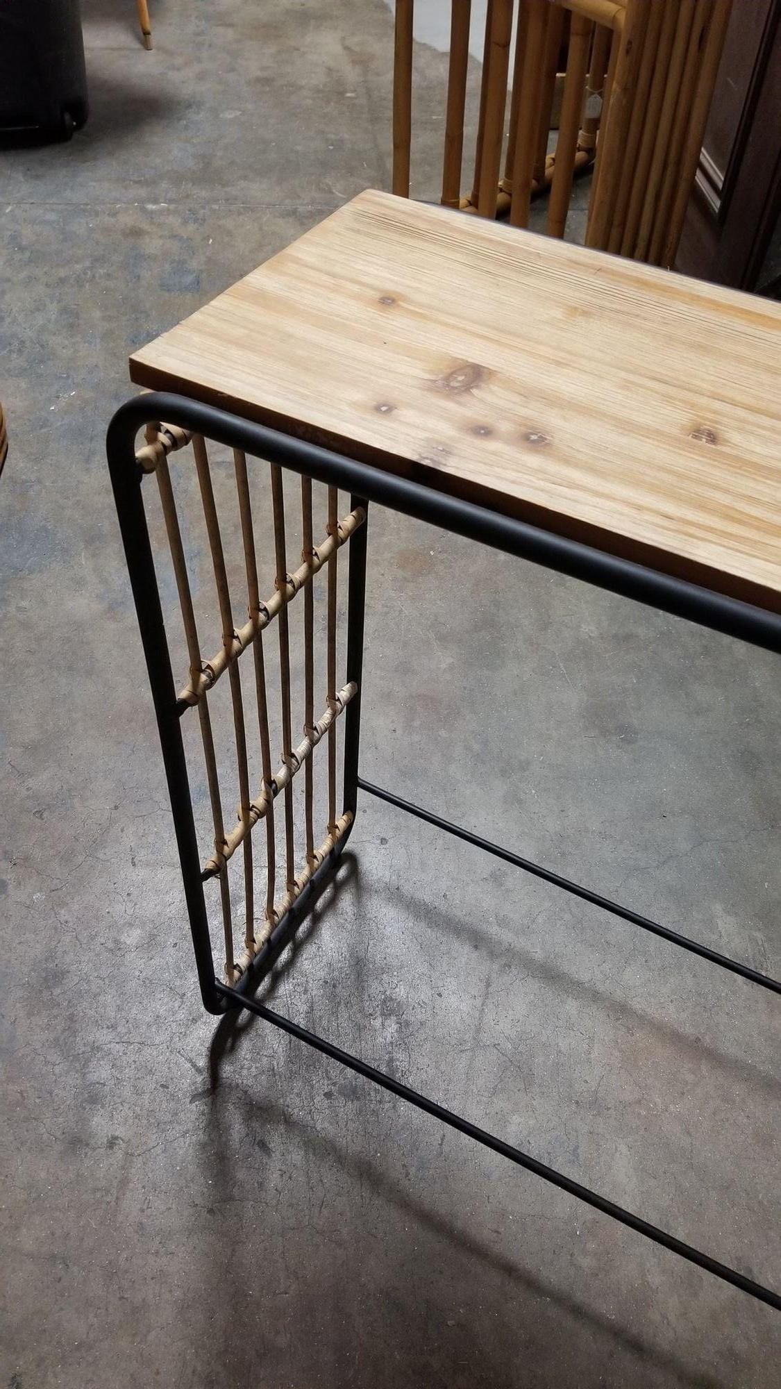 Restored Blonde Wood and Reed Rattan Waterfall Console Table - 19