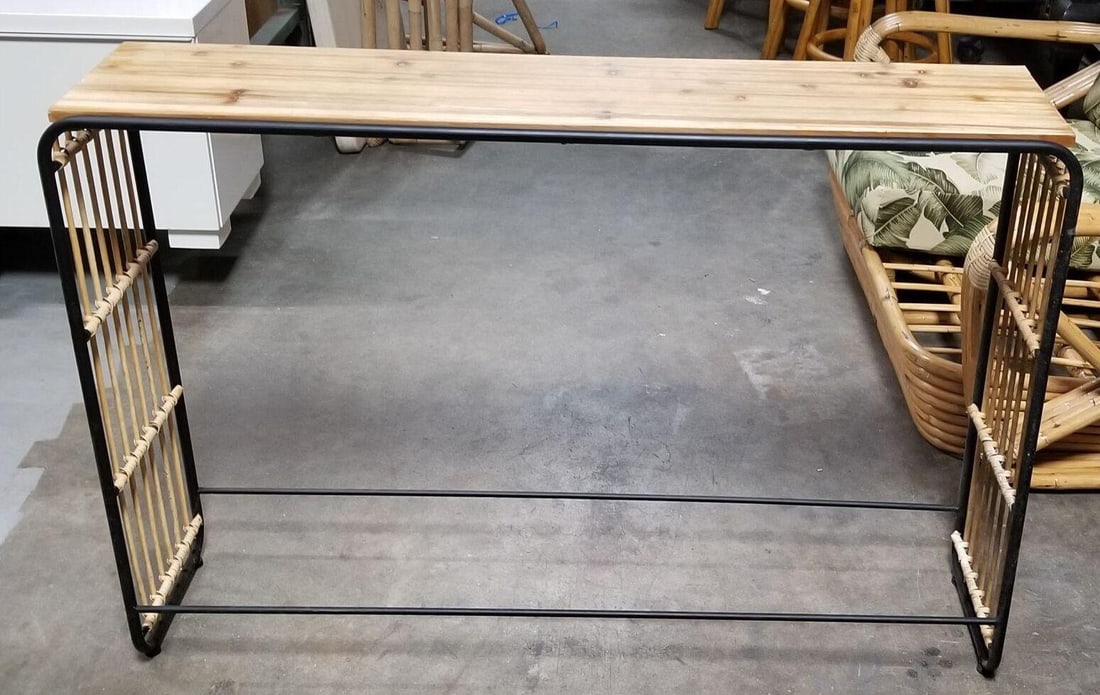 Restored Blonde Wood and Reed Rattan Waterfall Console Table - 4