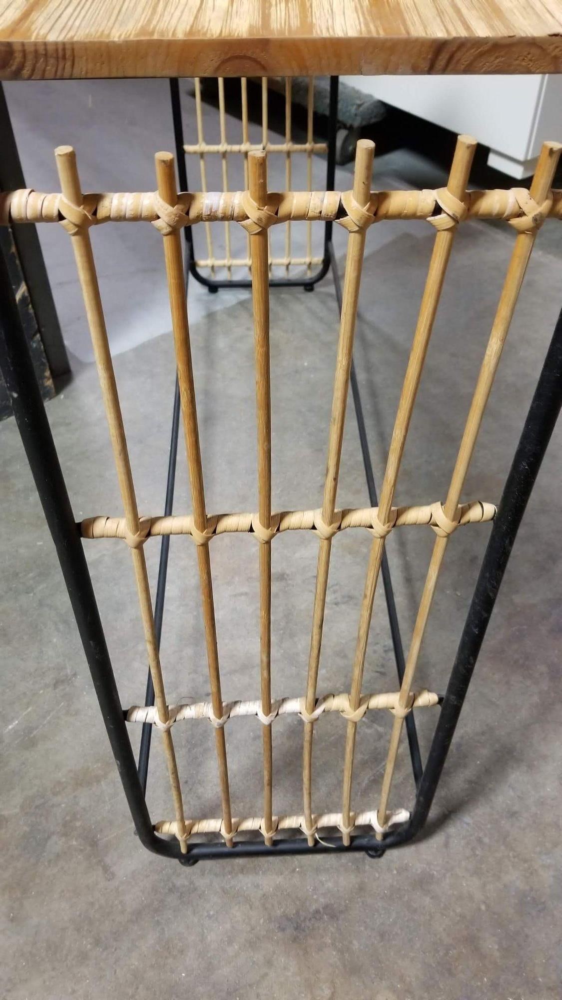 Restored Blonde Wood and Reed Rattan Waterfall Console Table - 6