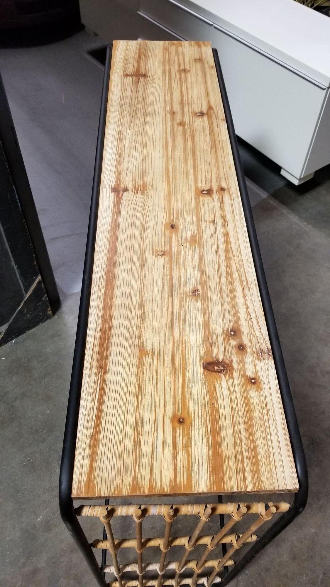 Restored Blonde Wood and Reed Rattan Waterfall Console Table - 8