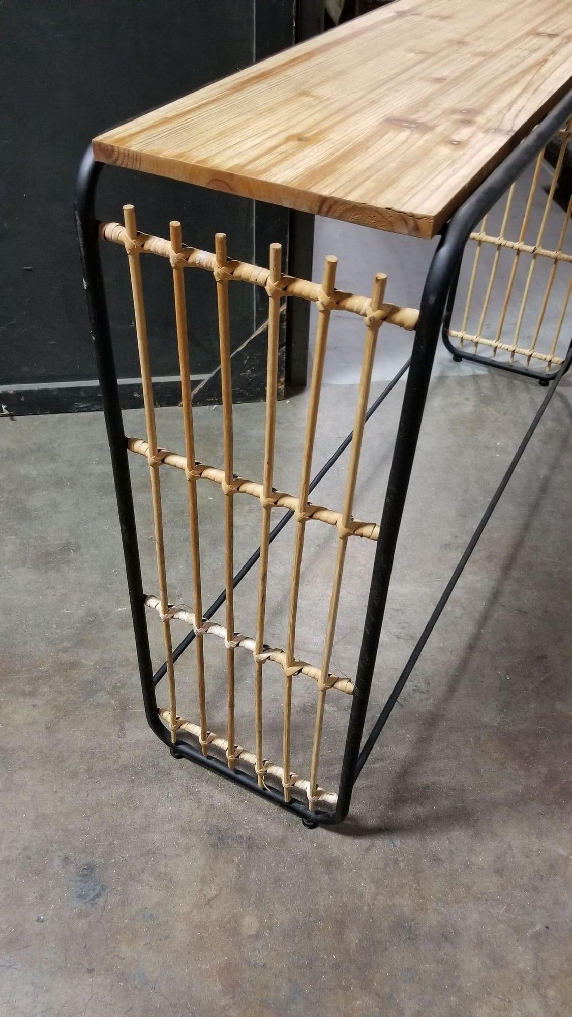 Restored Blonde Wood and Reed Rattan Waterfall Console Table - 9