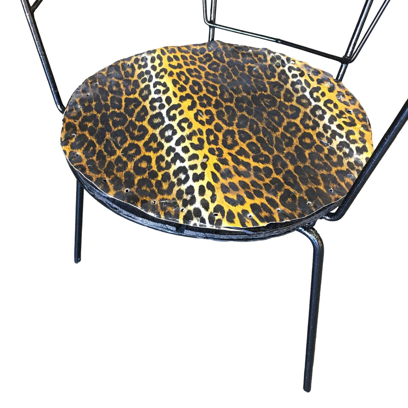 Atomic Age Iron Wire Side Armchair w/ Leopard Print Seat, Pair - 13