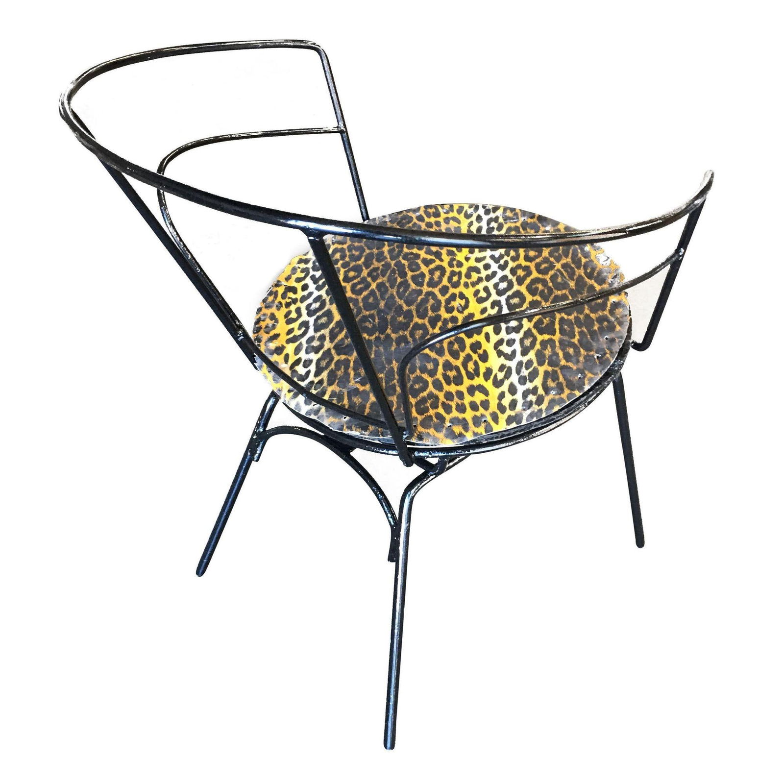 Atomic Age Iron Wire Side Armchair w/ Leopard Print Seat, Pair - 17