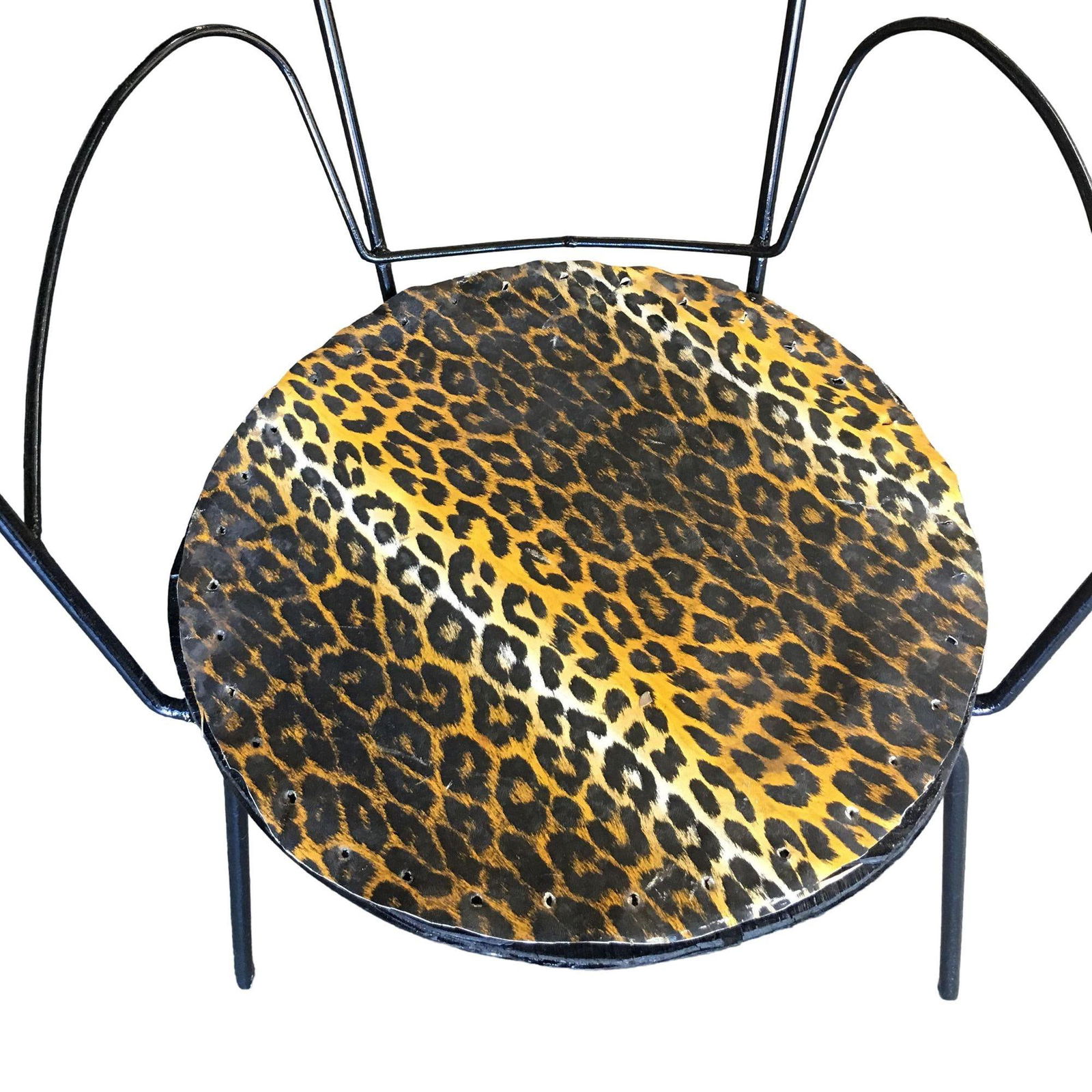Atomic Age Iron Wire Side Armchair w/ Leopard Print Seat, Pair - 5