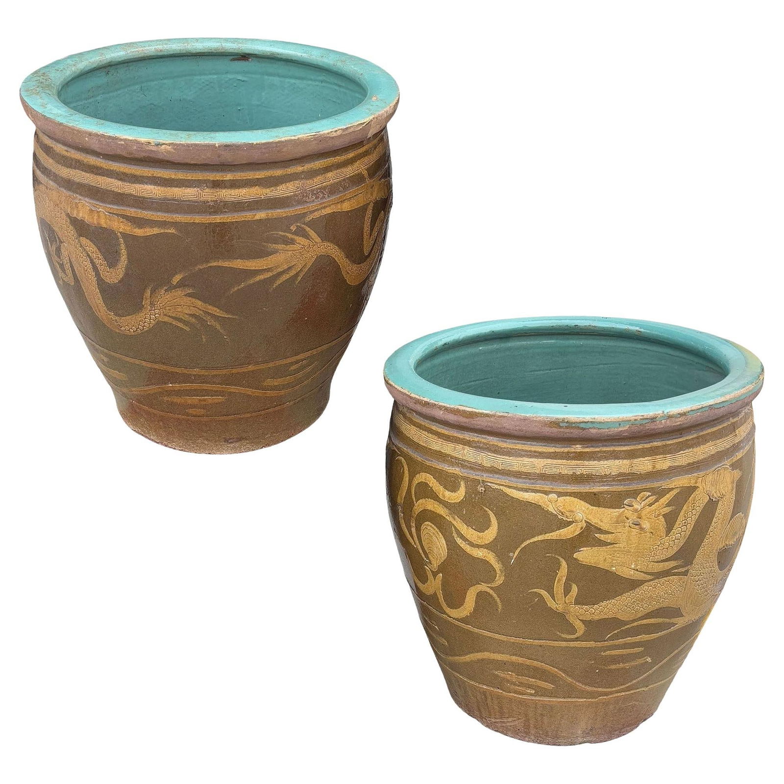 Antique Chinese 19th Century Egg Pot Art Pottery Jardinière Planter, Pair (1 of 20)