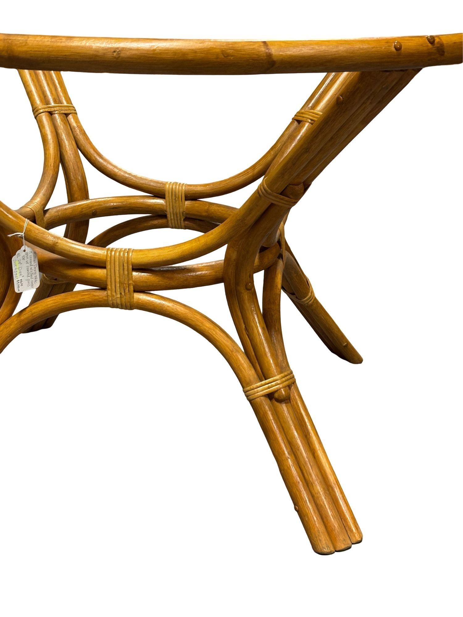 Restored 3-Strand Rattan Round Dining Table with Glass Top - 16