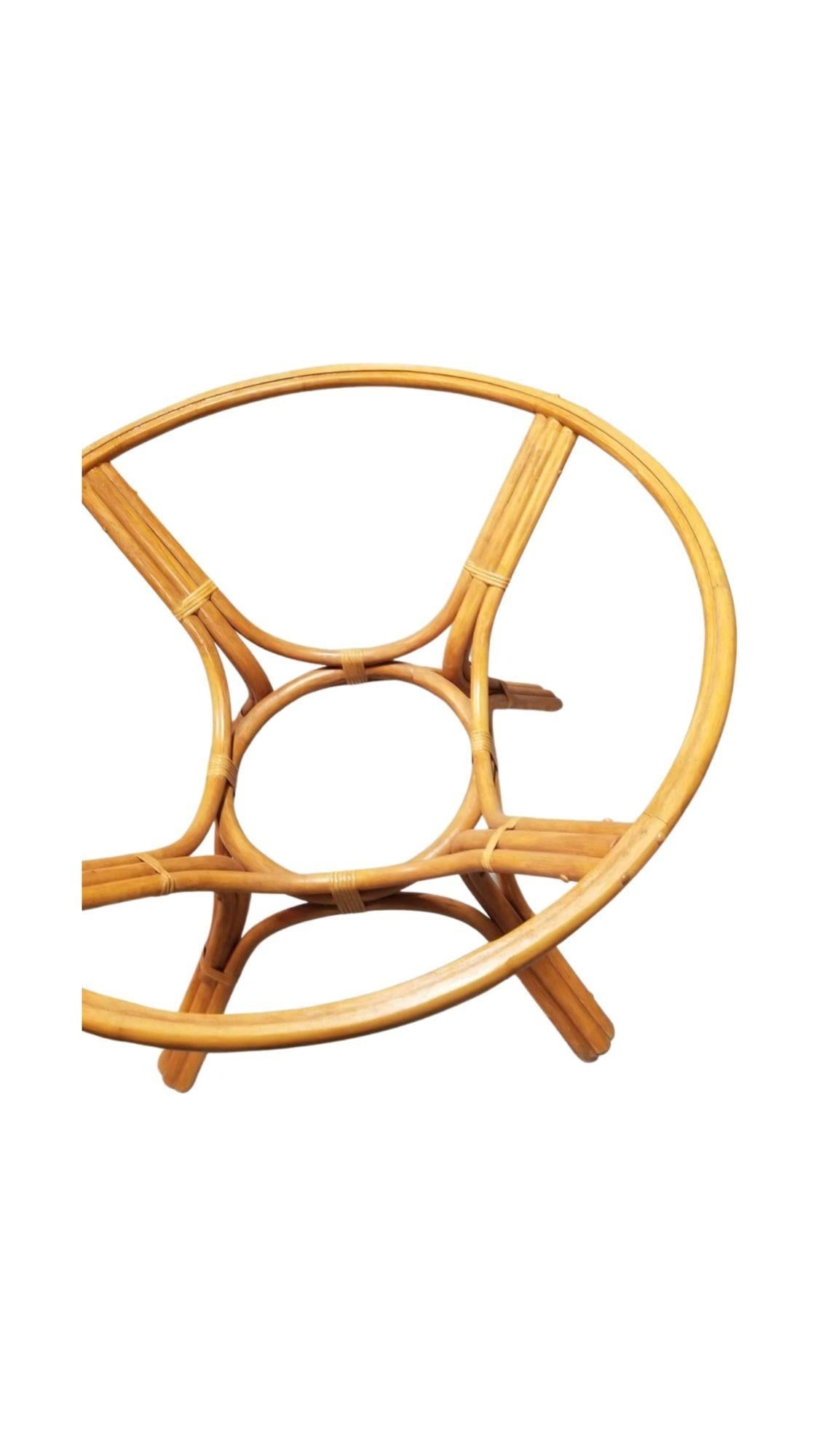 Restored 3-Strand Rattan Round Dining Table with Glass Top - 19